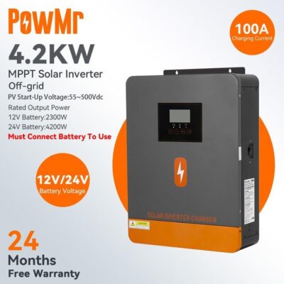 Share this product    Black Friday deal PowMr Powmr 4.2kVA 24V Hybrid Solar Inverter With 100A MPPT Charge Controller